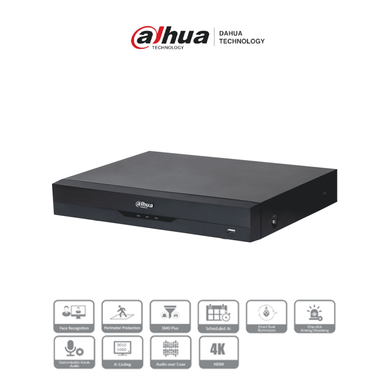 DAHUA XVR5116HE-4KL-I3 - DVR 16 Canales 4K con IA  WizSense  H.265+  16