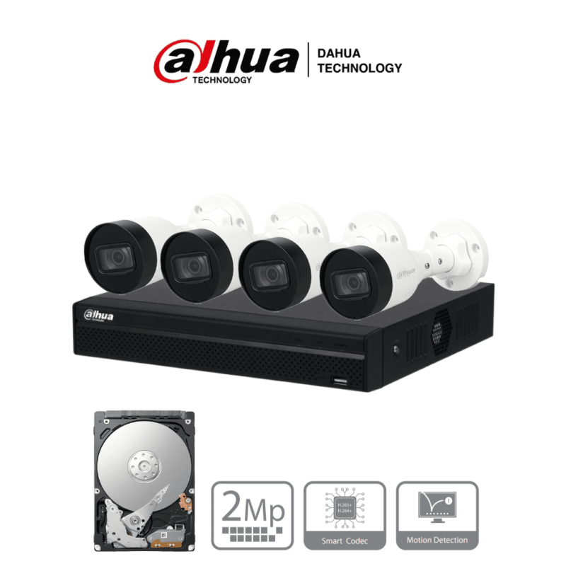 DAHUA KITNVR1104HS-P+4C1TB- Kit IP de 4 canales con NVR con 4 puertos Po