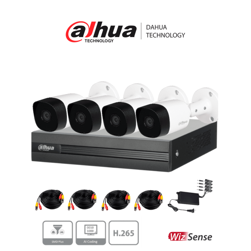 DAHUA KITXVR1B04H-I+4B2A51 - Kit de videovigilancia de 4 canales con cám