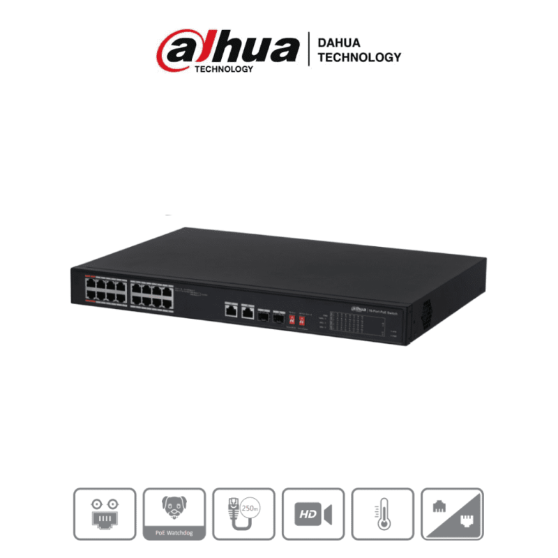 DAHUA PFS3218-16ET-135 - Switch Poe Ethernet de 18 puertos/ 16 puertos P