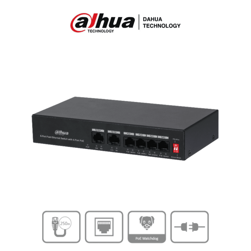 DAHUA PFS3006-4ET-36 - Switch PoE de 6 Puertos Fast Ethernet/4 Puertos P