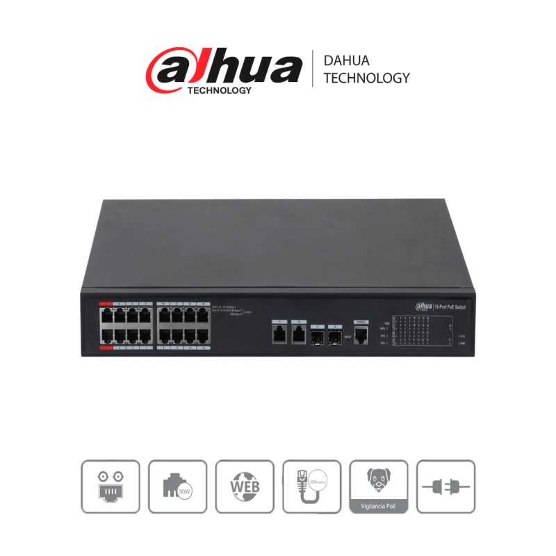 DAHUA DH-PFS4218-16ET-240  - Switch  PoE Administrable de 16 Puertos Eth