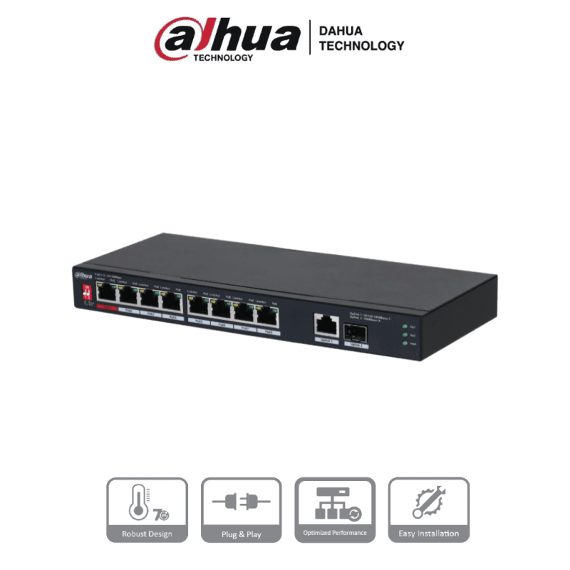 DAHUA PFS3110-8ET1GT1GF-96 -Switch PoE de 10 Puertos/  8 Puertos Poe 10/