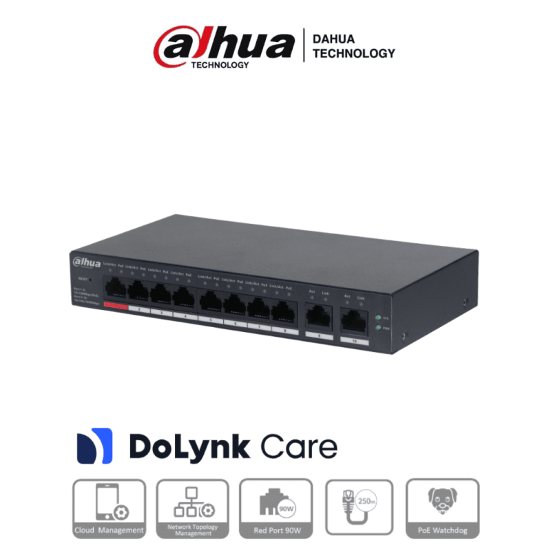 DAHUA CS4010-8ET-110 -  Switch Poe de 10 Puertos/ 8 Puertos PoE 10/100/