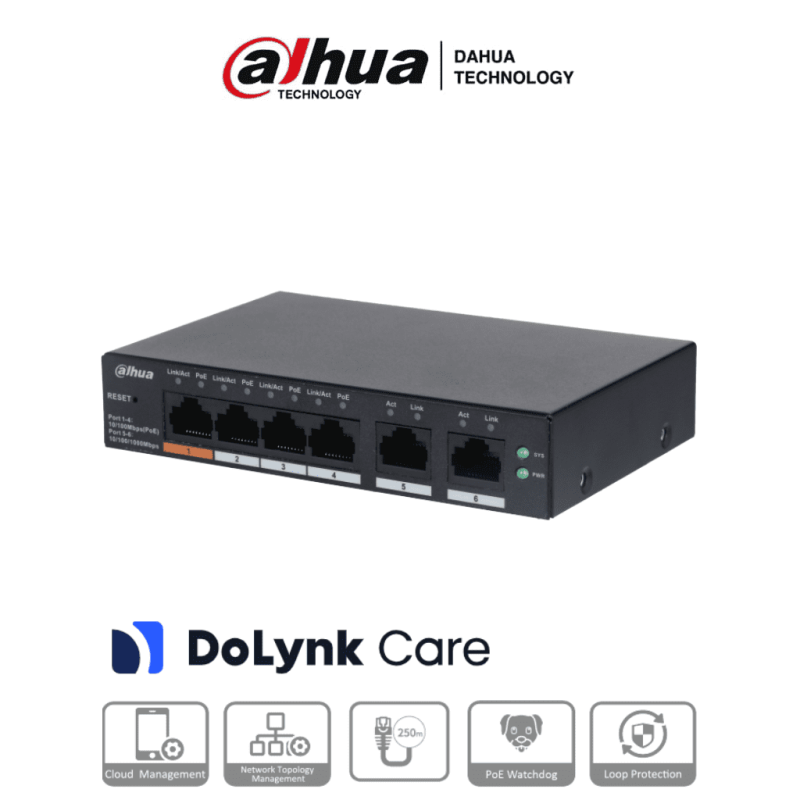 DAHUA CS4006-4ET-60 - Switch PoE de 6 Puertos Administrable/ 4 Puertos P