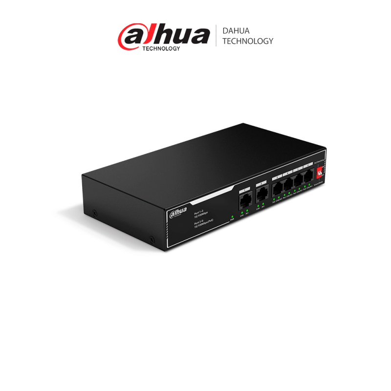 DAHUA  DH-SF1006LP - Switch PoE de 6 Puertos Fast Ethernet/ 4 Puertos Po